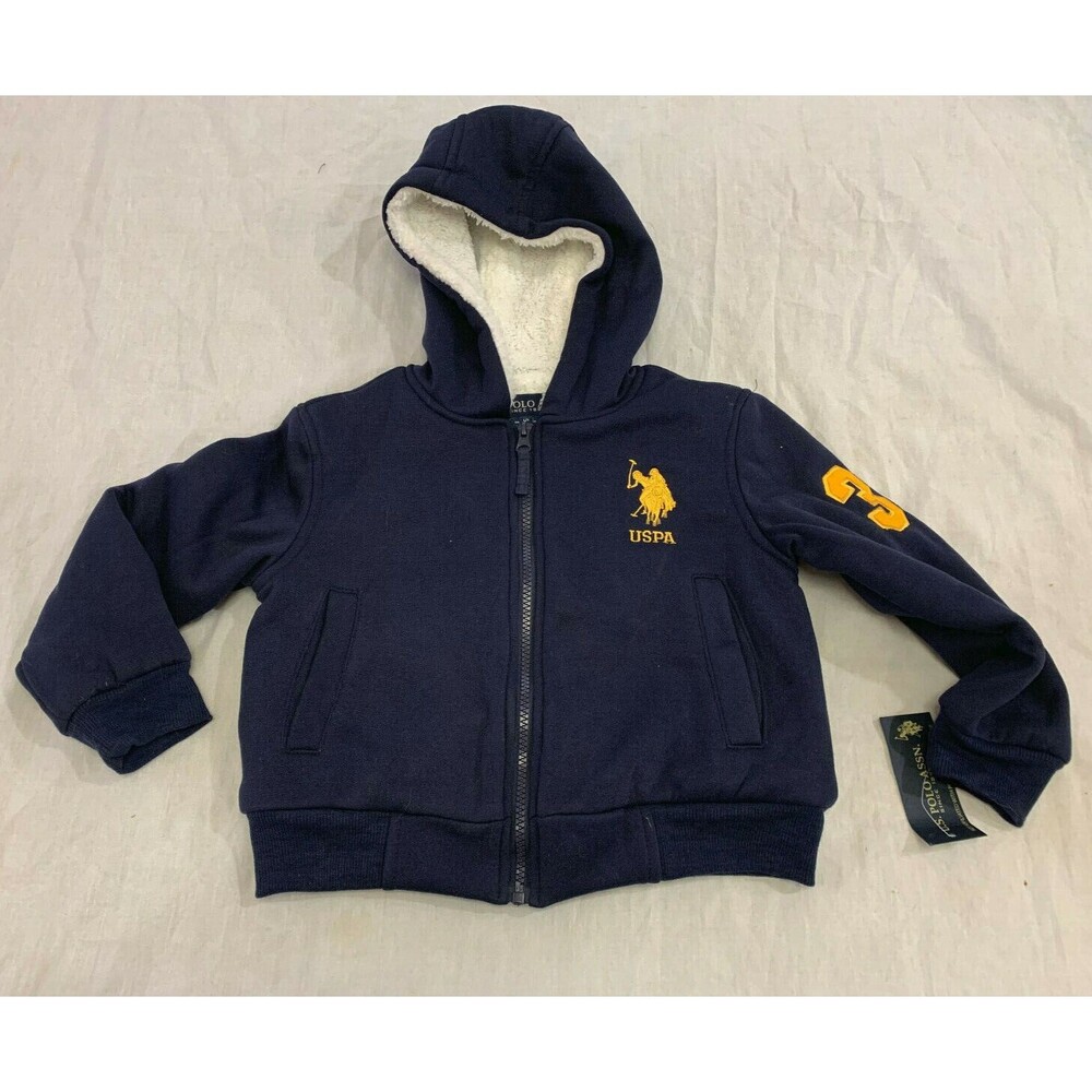 NWT US POLO ASSN BOYS FULL ZIP FLEECE SHERPA FAUX FUR JACKET HOODIE SIZE 5/6
